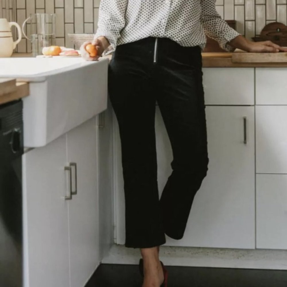 Jenni Kayne Black Corduroy Crop Bootcut Pants Front Zip High Rise Size 4